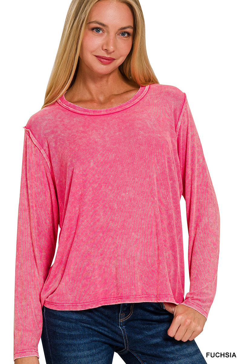 Zenana Washed Soft Ribbed Scoop Neck Top - 2 Color Options