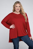 Plus Dolman Sleeve V-Neck Side Slit Hi-Low Hem Top - Multiple color options