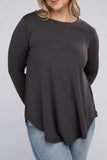 Plus Long Sleeve Round Neck Round Hem Top - 5 Color Options