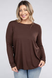 Plus Long Sleeve Round Neck Round Hem Top - 5 Color Options