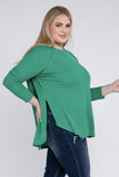 Plus Melange Baby Waffle Long Sleeve Top - Multiple Colors Available