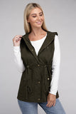 Drawstring Waist Military Hoodie Vest - 3 Color Options