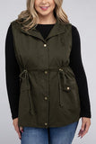 Plus Drawstring Waist Military Hoodie Vest - Multiple Color Options