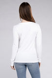 Cotton V-Neck Long Sleeve Top - Multiple Colors Available