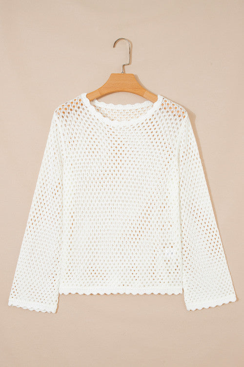 Hollowed Out Scalloped Trim Sweater