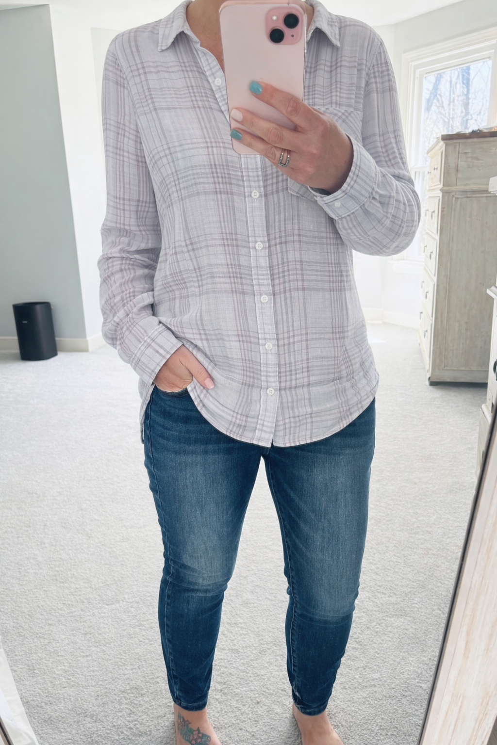 Plaid Pocket Button Up Top