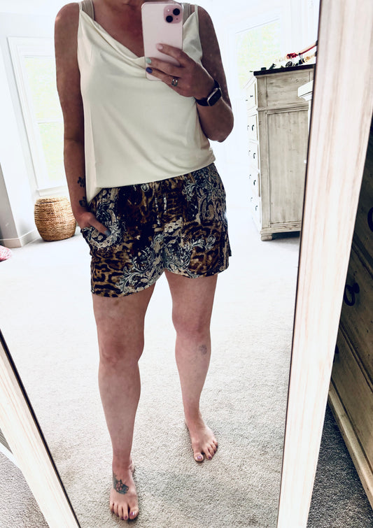 Animal Print Drawstring Shorts With Pockets