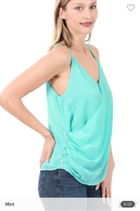 Zenana Double Layer Chiffon Spaghetti Strap Top in Mint