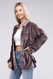 Wrinkle Effect Tiered Shirring Velvet Shirt - Multiple Color Options