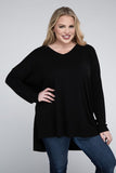 Plus Dolman Sleeve V-Neck Side Slit Hi-Low Hem Top - Multiple color options