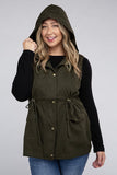 Plus Drawstring Waist Military Hoodie Vest - Multiple Color Options