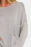 Ribbed Striped Long Sleeve Top in Lt. Grey