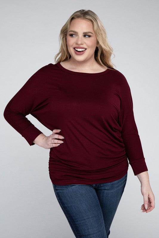 Plus Luxe Rayon Boat Neck 3/4 Sleeve Top- Multiple color options