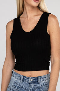 Ribbed Scoop Neck Cropped Sleeveless Top - 7 Color Options