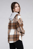 Plaid Drawstring Hooded Fleece Shacket - Multiple colors