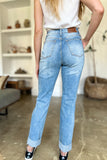 Distressed Straight Jeans with Patch Pockets