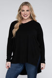 Plus Dolman Sleeve V-Neck Side Slit Hi-Low Hem Top - Multiple color options