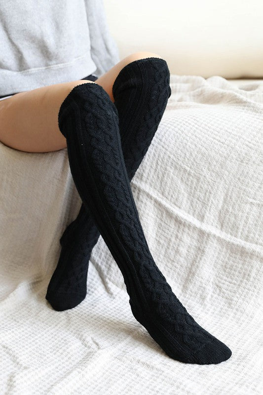 Knee High Cable Knit Socks - 2 Color options