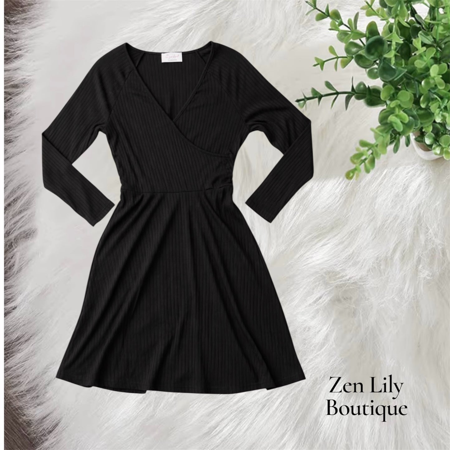 Faux Wrap Ribbed Dress