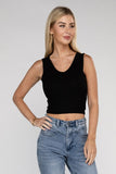 Ribbed Scoop Neck Cropped Sleeveless Top - 7 Color Options