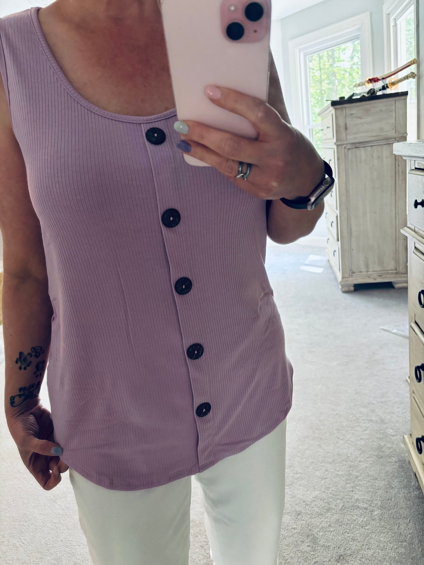 Button Detail Ribbed Tank