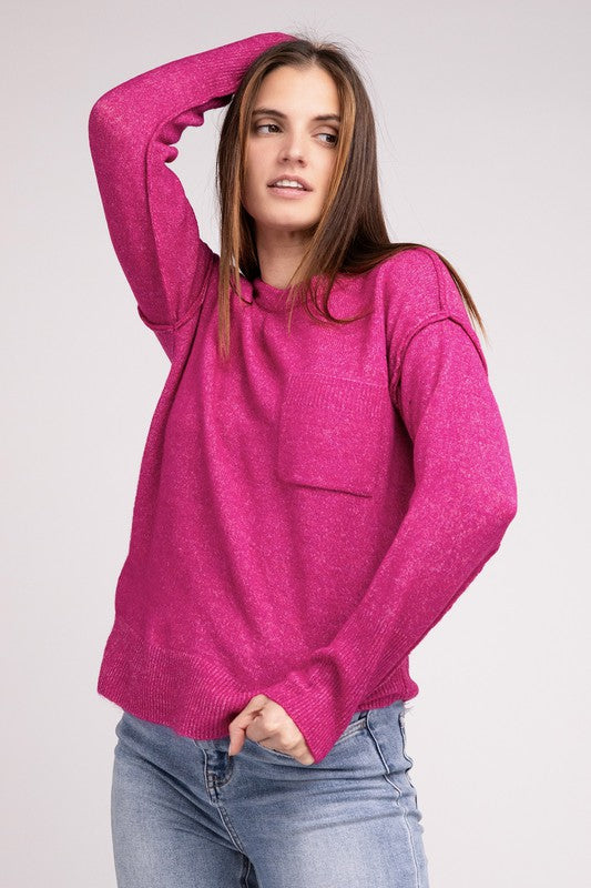 Melange Hi-Low hem Round Neck Sweater - Multiple Colors Available