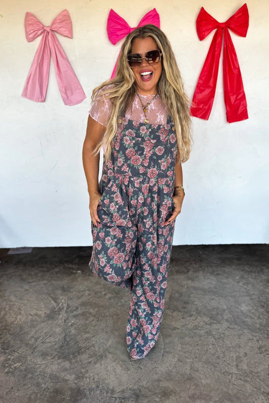 *Preorder-Cassidy Denim Floral Overalls