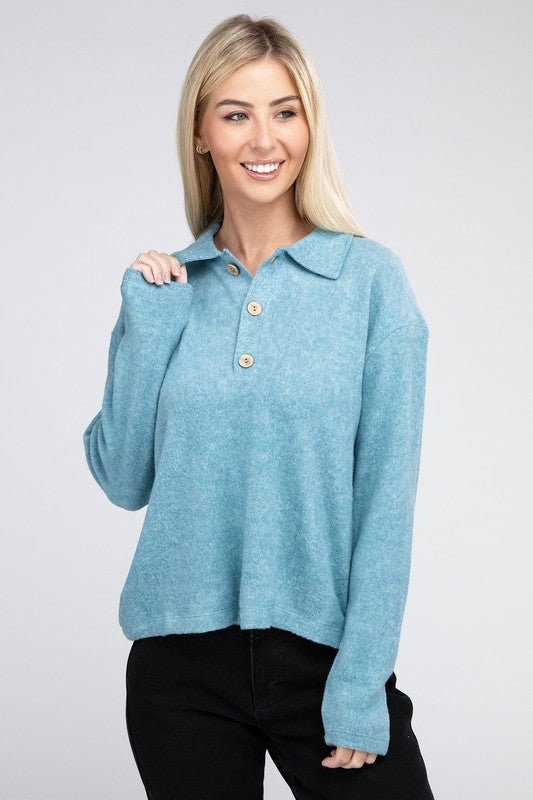 Brushed Melange Hacci Collared Sweater - 5 Color Options