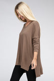 Dolman Long Sleeve V-Neck Side Slit High-Low Hem Top - Multiple color options