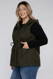 Plus Drawstring Waist Military Hoodie Vest - Multiple Color Options