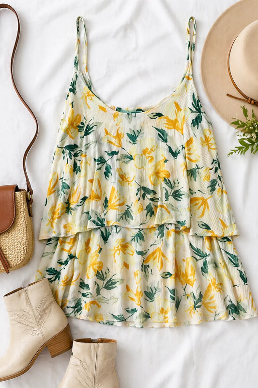 Floral Tiered Adjustable Strap Tank