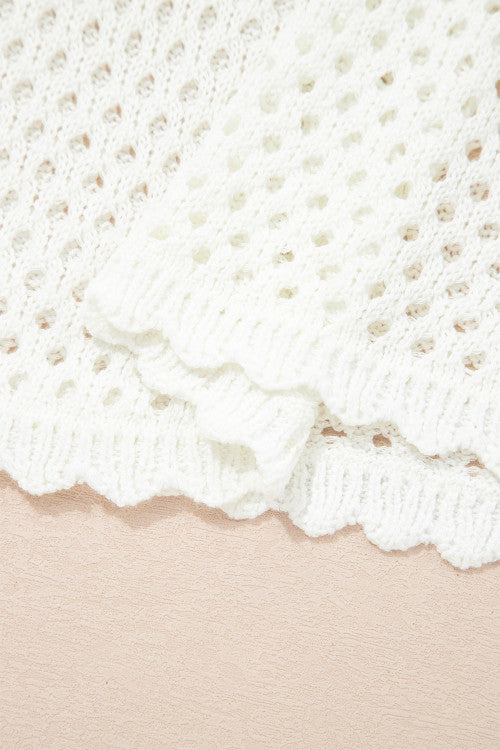 Hollowed Out Scalloped Trim Sweater