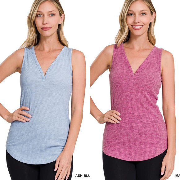 Melange Ribbed Button Tank