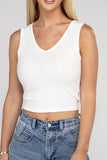 Ribbed Scoop Neck Cropped Sleeveless Top - 7 Color Options