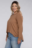 Plus Long Sleeve Round Neck Round Hem Top - 5 Color Options