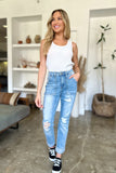 Distressed Straight Jeans with Patch Pockets