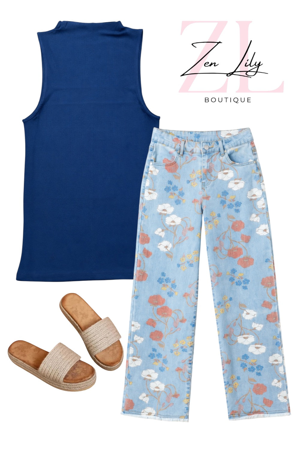 Ribbed Sleeveless Mock Neck Top in Lt. Navy