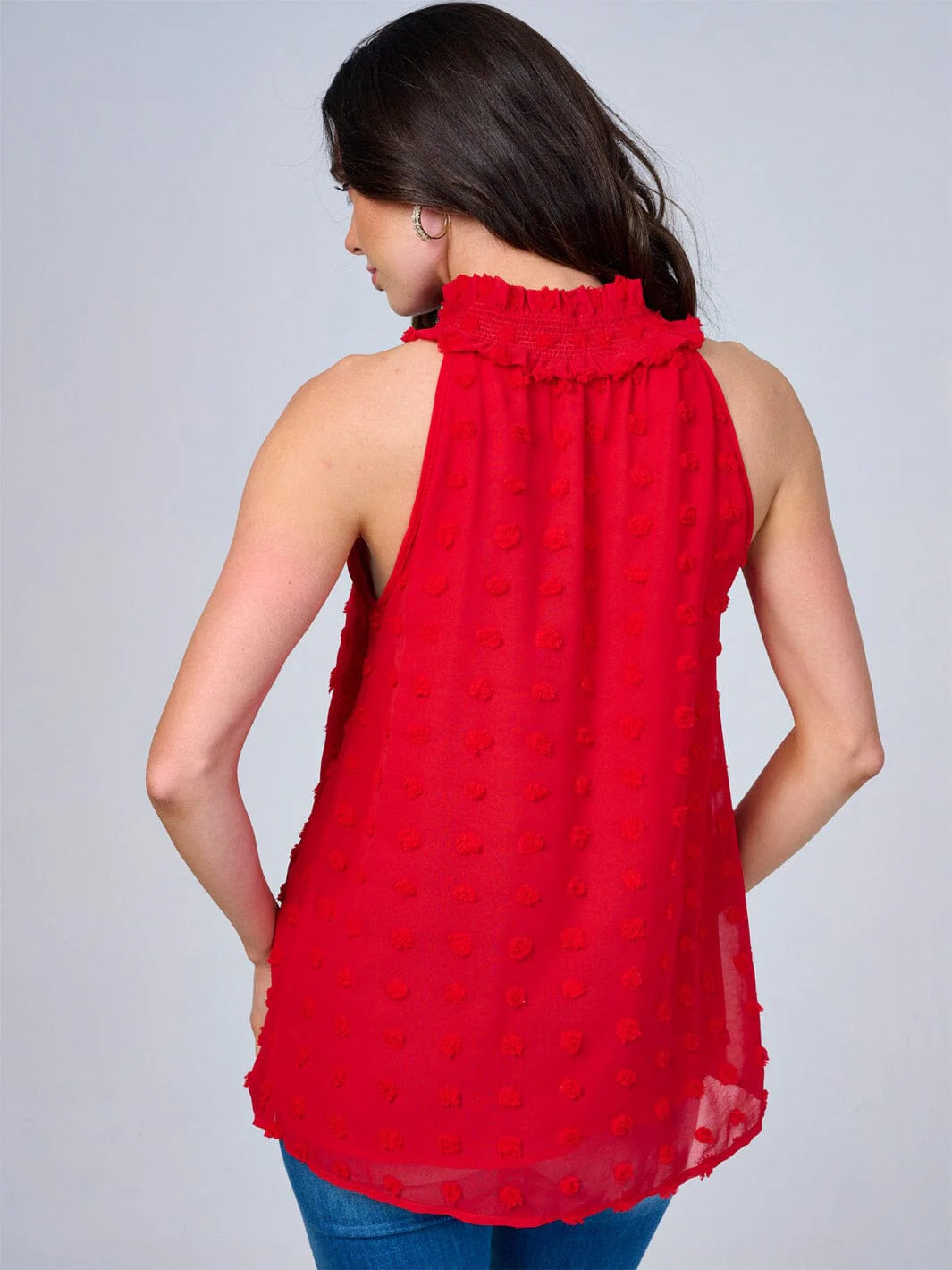 Swiss Dot Halter Top in Red