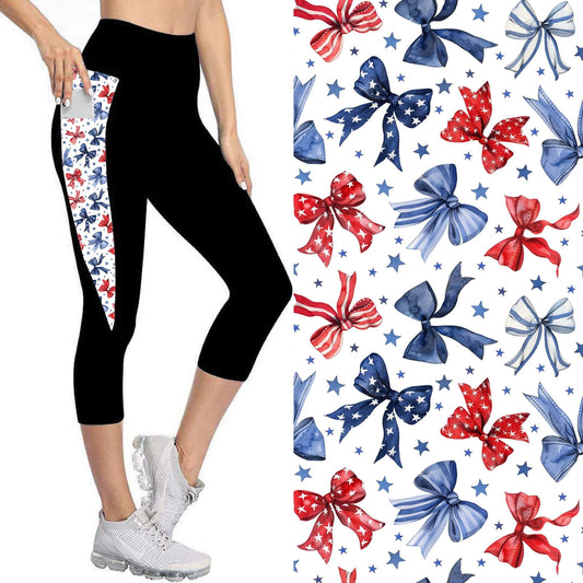 Red, White & Blue Bow Capri Leggings