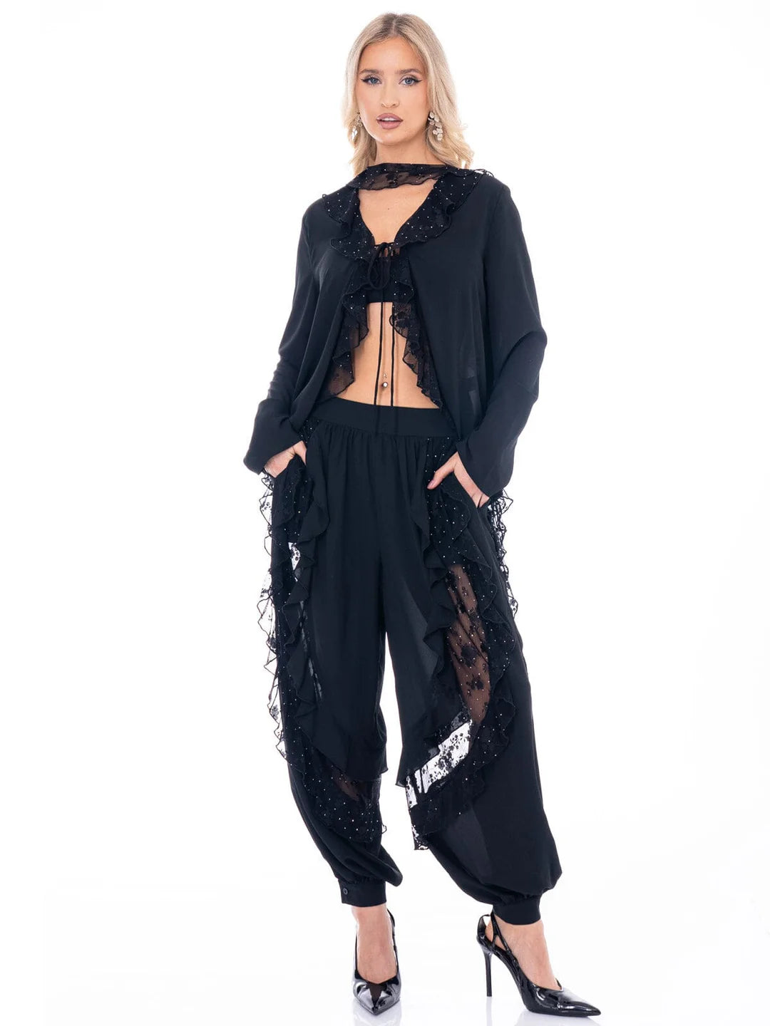 Lace, Ruffles and Stud Joggers