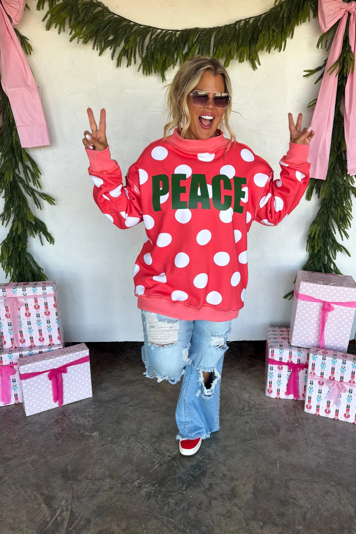 Peace & Polka Dot Mock Neck Pullover -3 Options