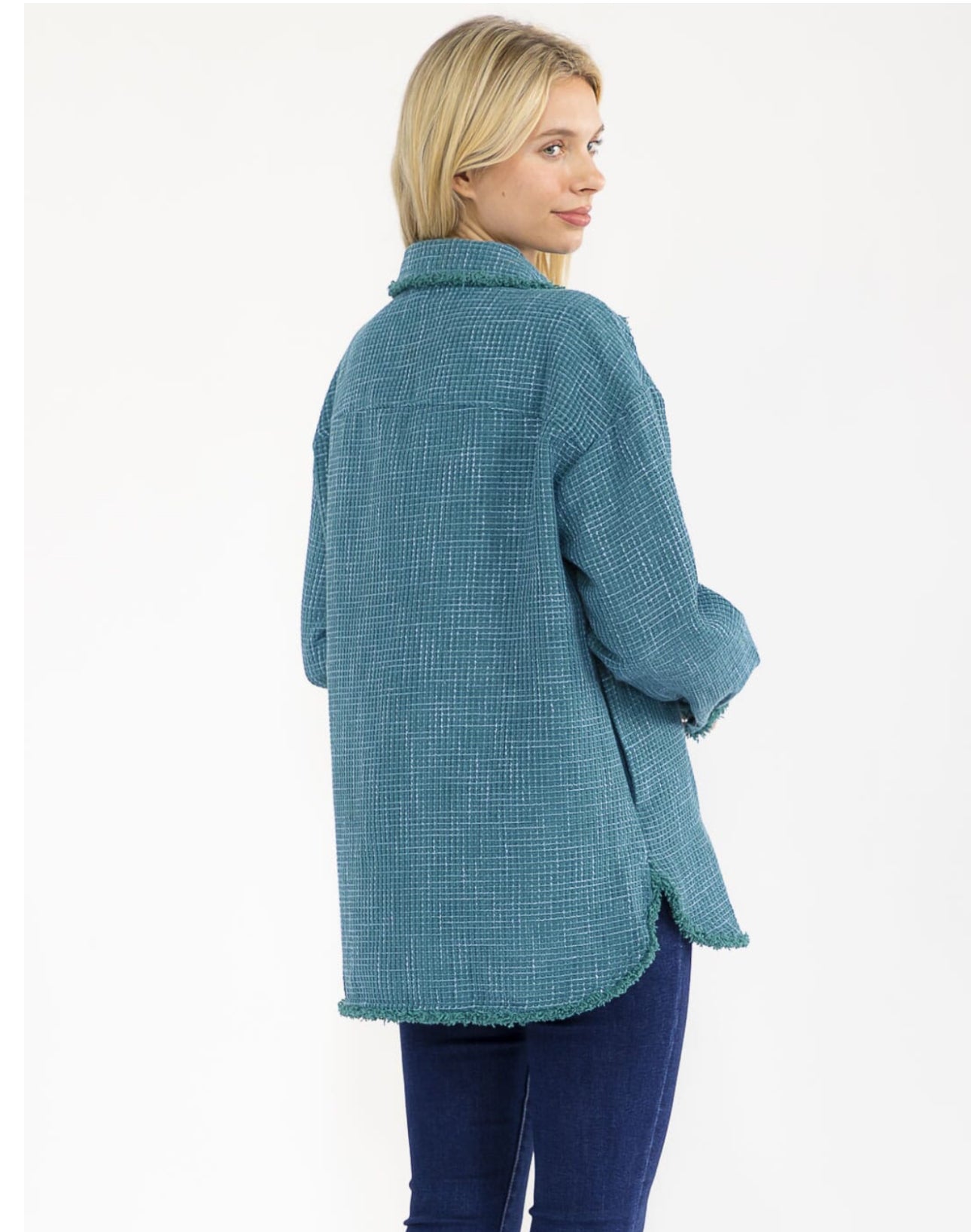 Button Frayed Hem Shacket - 2 Color Options