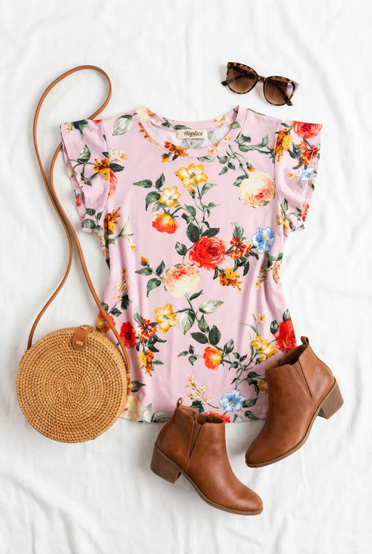 Floral Flutter Sleeve Top