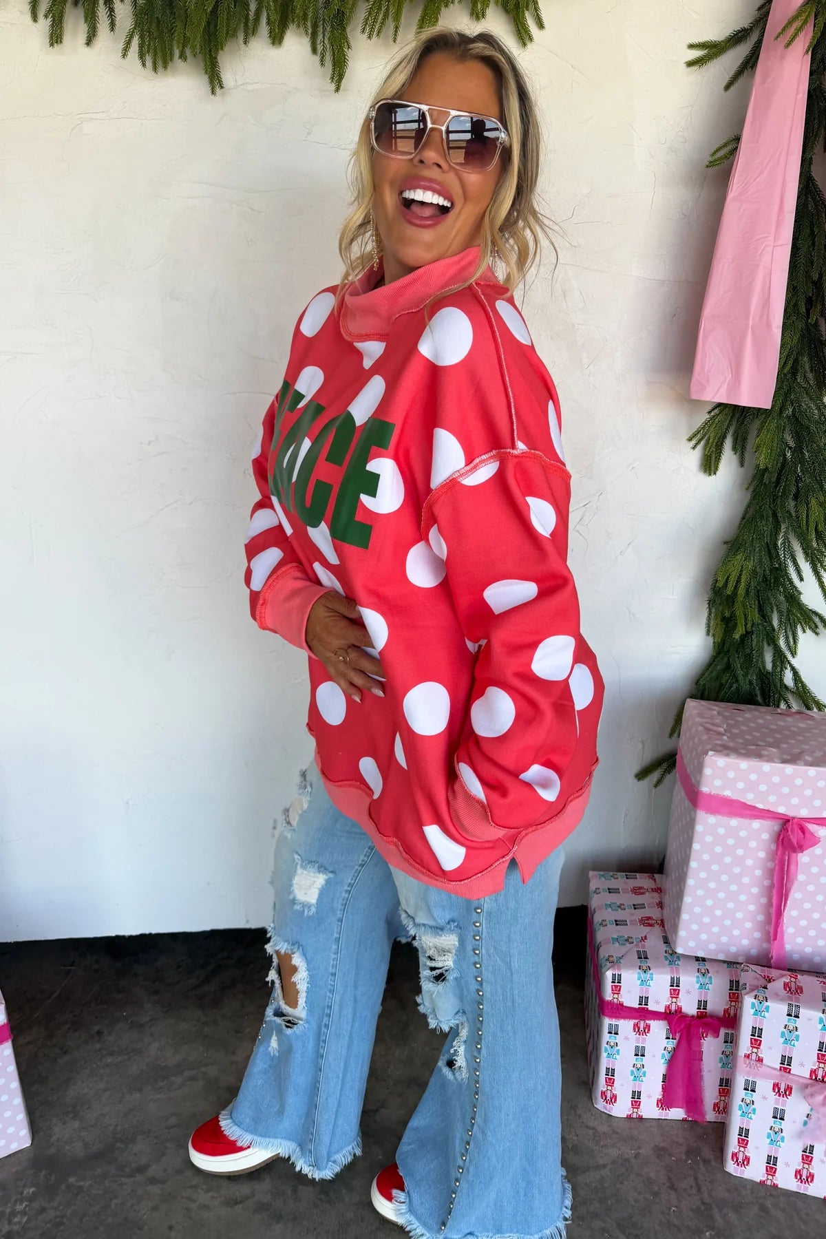 Peace & Polka Dot Mock Neck Pullover -3 Options