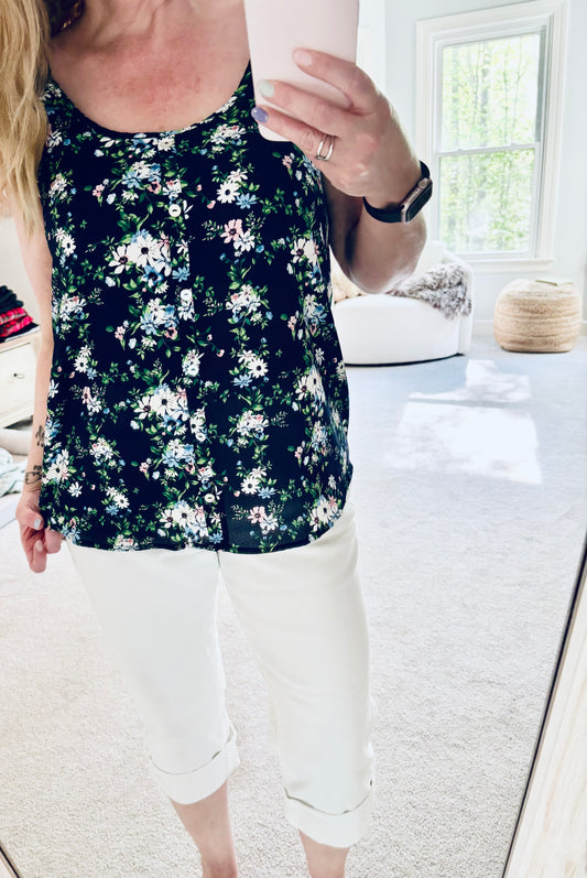 Floral Button Detail Tank - 3 Color Options
