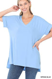 Rolled Sleeve Side Slit Top