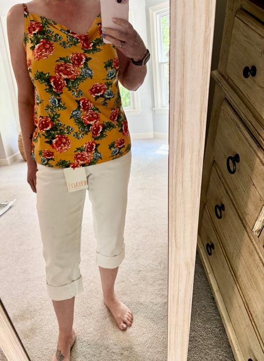 Floral Cowl Neck Tank in Marigold