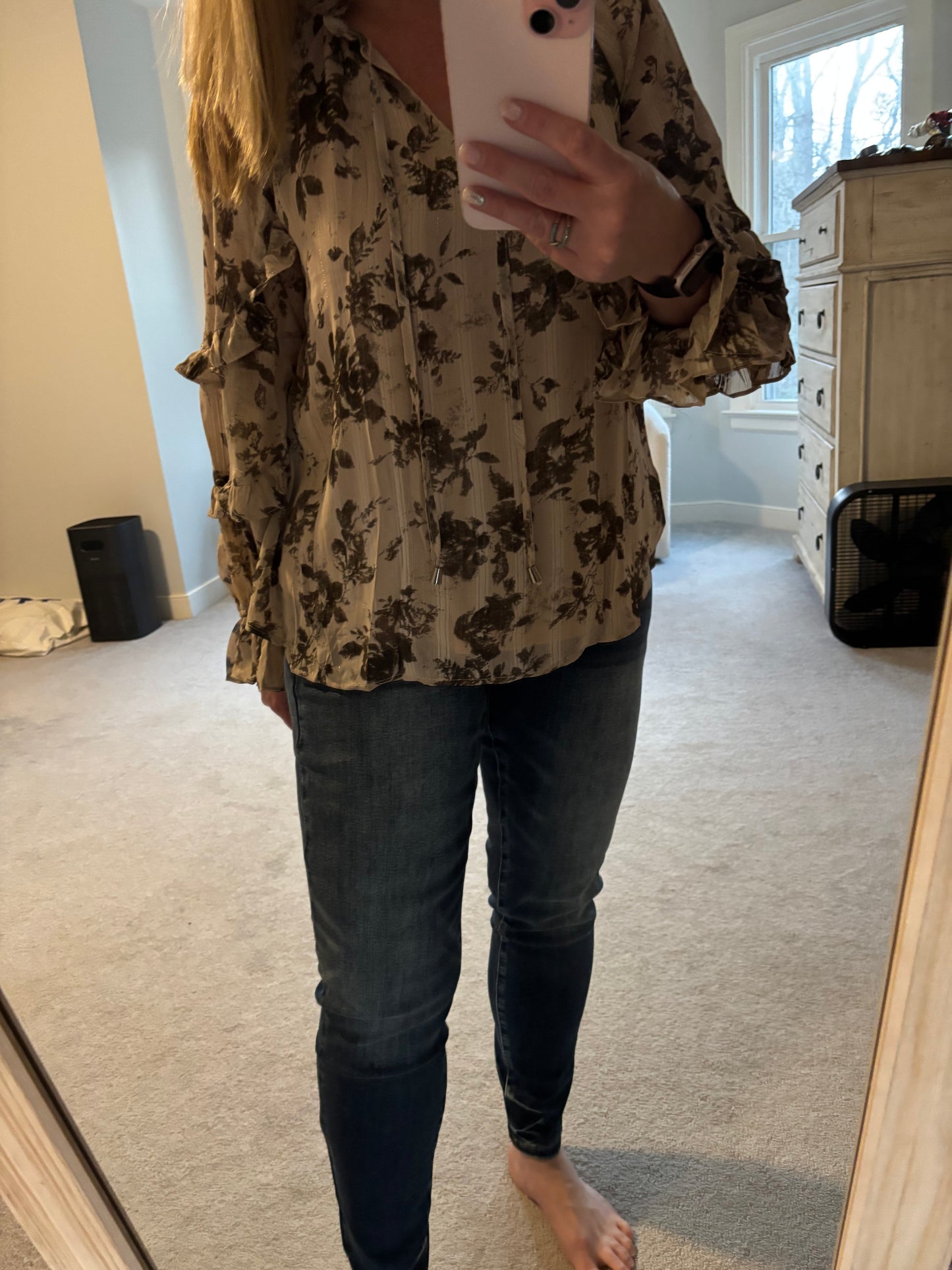 Shimmer Ruffle Top in Olive