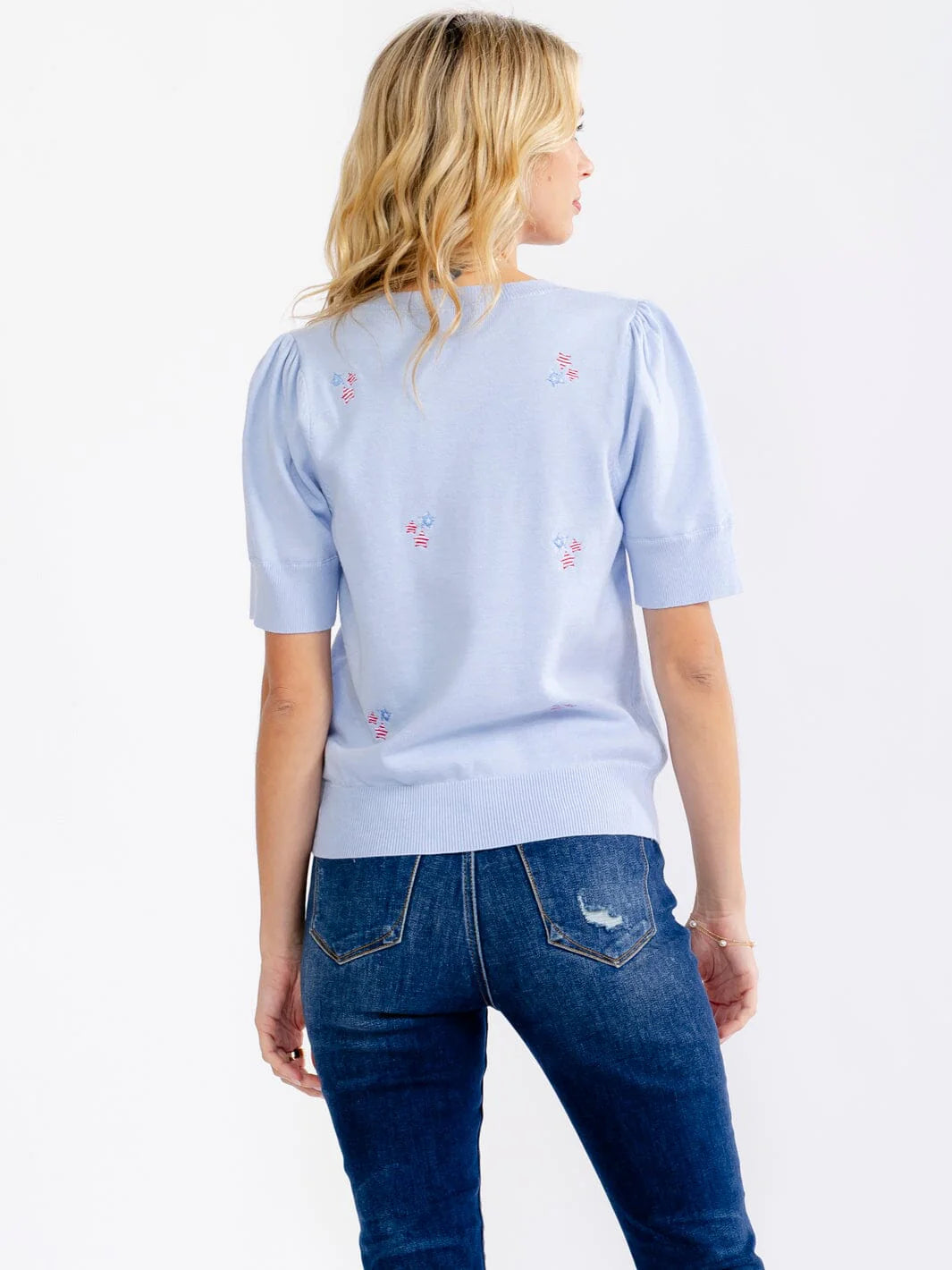 Stars & Stripes Embroidered Short Sleeve Sweater