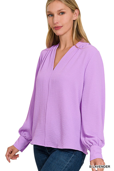 Zenana V Neck Balloon Sleeve Top